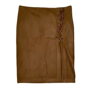 New York & Company Brown Faux Leather Suede Side Tie Skirt